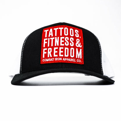 Tattoos, Fitness, & Freedom Red Patch Mid-Profile Mesh Snapback Hat