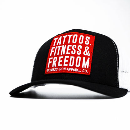 Tattoos, Fitness, & Freedom Red Patch Mid-Profile Mesh Snapback Hat