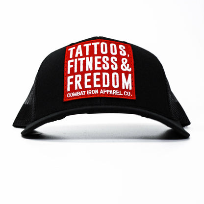 Tattoos, Fitness, & Freedom Red Patch Mid-Profile Mesh Snapback Hat