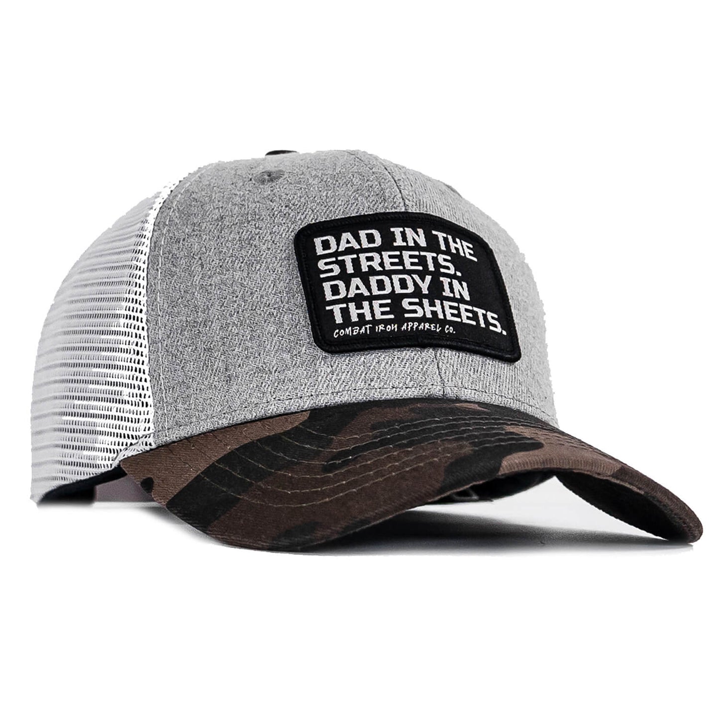 DAD IN THE STREETS. DADDY IN THE SHEETS. BLACK PATCH SNAPBACK HAT