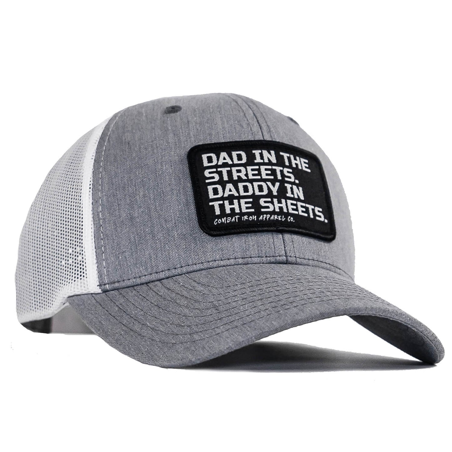 DAD IN THE STREETS. DADDY IN THE SHEETS. BLACK PATCH SNAPBACK HAT