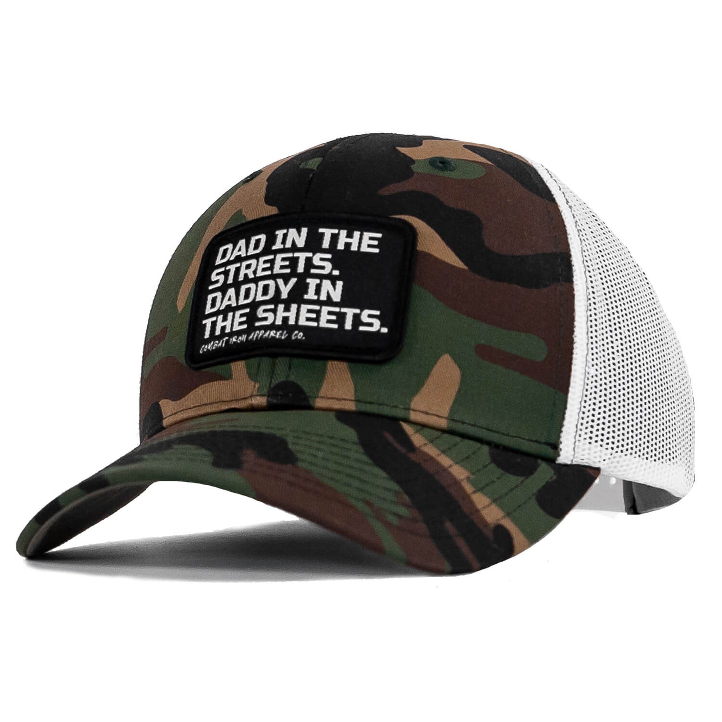 DAD IN THE STREETS. DADDY IN THE SHEETS. BLACK PATCH SNAPBACK HAT