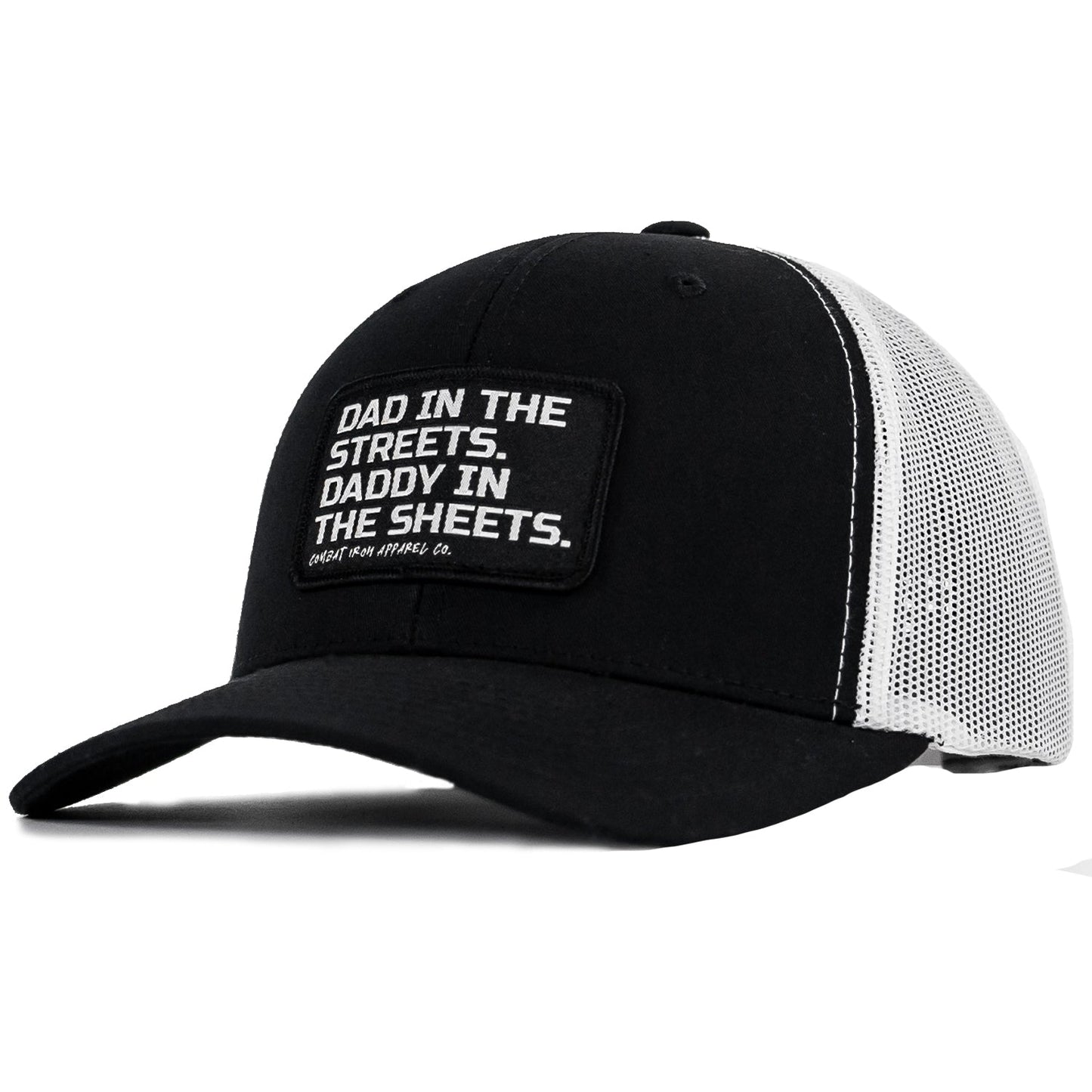 DAD IN THE STREETS. DADDY IN THE SHEETS. BLACK PATCH SNAPBACK HAT