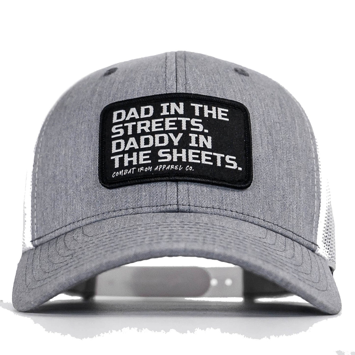 DAD IN THE STREETS. DADDY IN THE SHEETS. BLACK PATCH SNAPBACK HAT