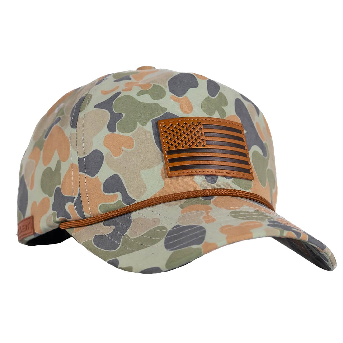 AMERICAN FLAG PATCH CRUSHABLE ROPE SNAPBACK | FROGSKIN DUCK CAMO HAT